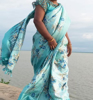 Picture of Jute rawsilk floral print saree with designer blouse