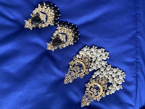 Picture of New Combo  Beautiful Polki stone With pearls Earrings and Black Kundan Earrings