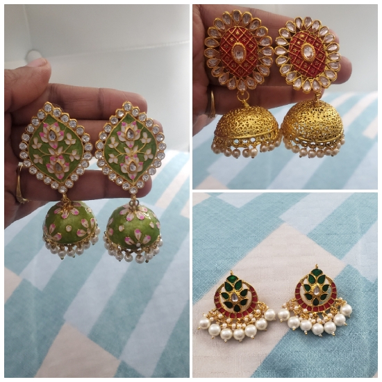 Picture of 3 sets of meenakari earings