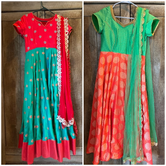 Picture of Red and Green long dress combo