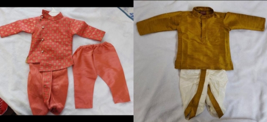 Picture of Orange and mustard Kurta and dhoti set 6-9M