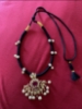 Picture of White Stones & Ruby Embedded Pendant with Black Thread Necklace & Ear Rings