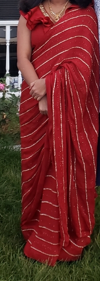 Picture of Maroon sequin sari with ruffled blouse