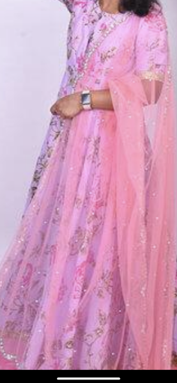Picture of Designer Floral Georgette long frock with Net Dupatta