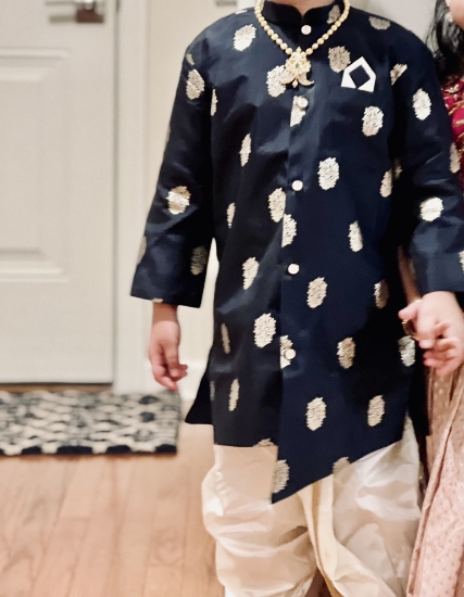 Picture of Navy blue Benaras kurtha and dhoti 2-4y