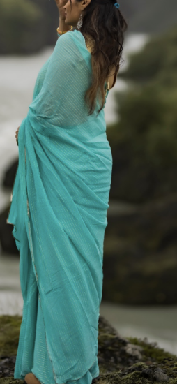 Picture of Light Blue Saree with 2 brocade  blouses