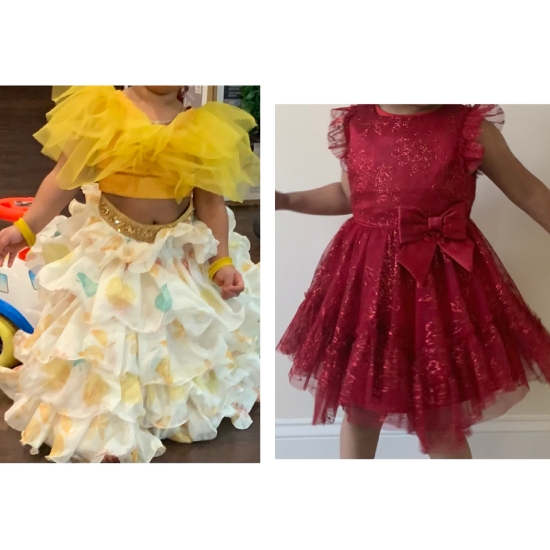 Picture of Toddler party red frock and trendy crop top-skirt 2-4y