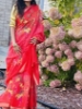 Picture of Tomato color pure Lenin saree