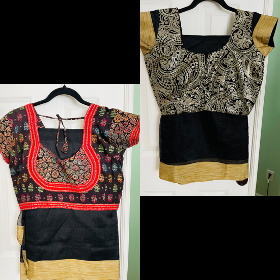 Picture of Black and antique gold light weight saree with sequins blouse and readymade blouse