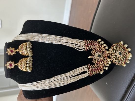 Picture of Sugar pearls long haaram in gold finish