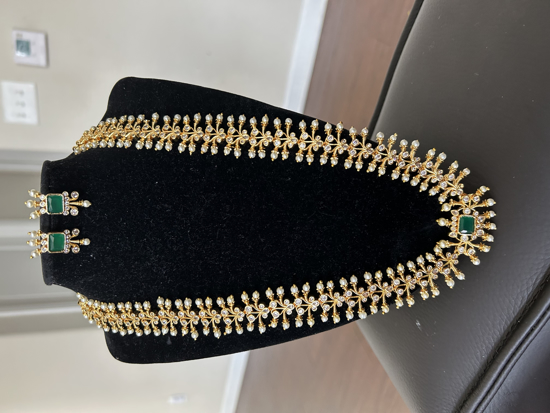 Picture of Long haaram with studs in gold finish