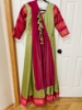 Picture of Light green and pink fancy silk pattu long dress