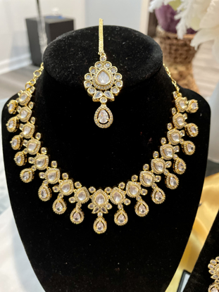 Picture of Moissanite Necklace with earrings & Mang Tikka