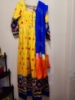 Picture of Yellow and blue ikkat dress with bandhini chunni