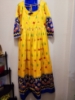 Picture of Yellow and blue ikkat dress with bandhini chunni