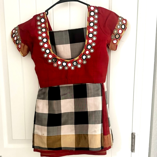 PunarviAuthentic|PreLoved|SustainableSoft silk half n half Checks saree