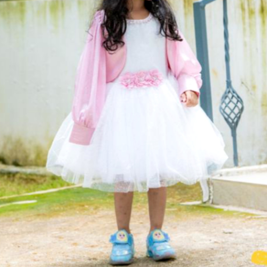 Picture of Party wear frock in baby pink and white dress with detachable Jacket 3-4y