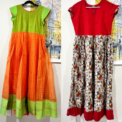 Picture of Organza long frock and cotton kalamkari frock