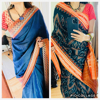 Picture of Combo Peacock blue with rust orange and bottle green ikkat   saree combo with Anagha blouse
