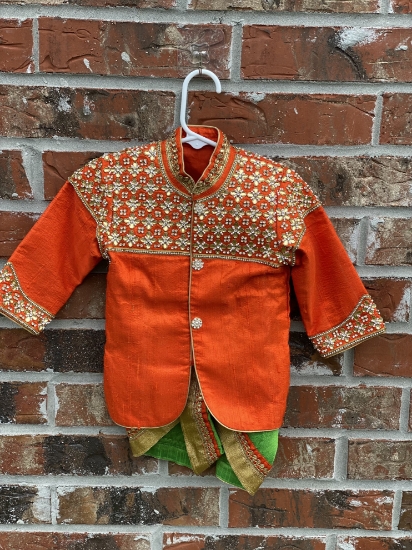 Picture of Orange maggam work kurta set 6-12M