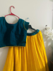 Picture of Brand New Crop top  Lemon yellow and Green color top mirror work on it,Gold color print on skirt .
