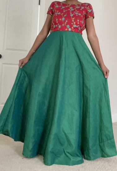 Picture of Raw silk long frock with embroidery yoke