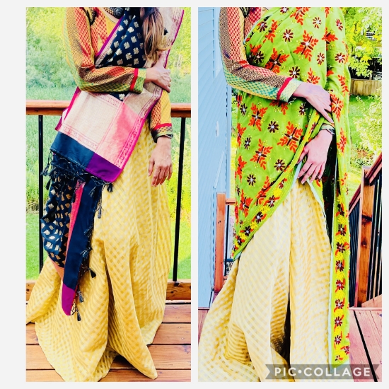 Picture of Tissue skirt with banaras  brocade blouse and 2 dupattas