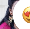 Picture of Kundan earrings with pumpkin beads