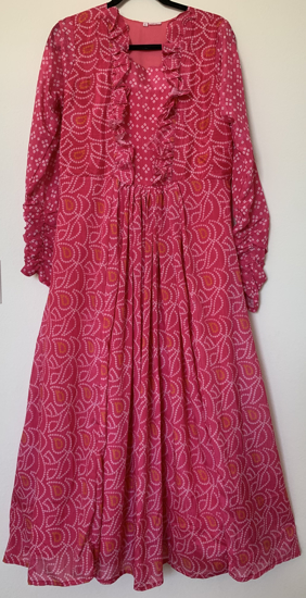 Picture of Hot pink with Bandhini print chinon dress