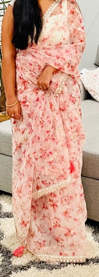 Picture of Classy off white floral organza saree