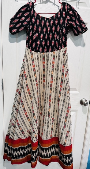 Picture of Black and Beige chanderi ikkath long frock