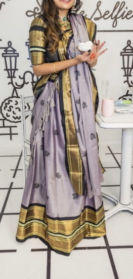 Picture of Lavender and black Paithani Soft silk with meenakari border lehenga set