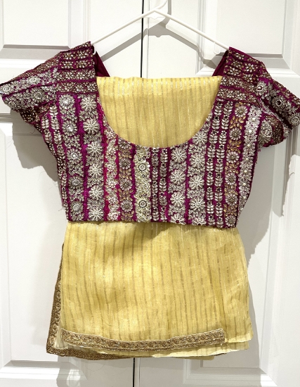 Picture of Light yellow organza tissue stripes saree with work blouse