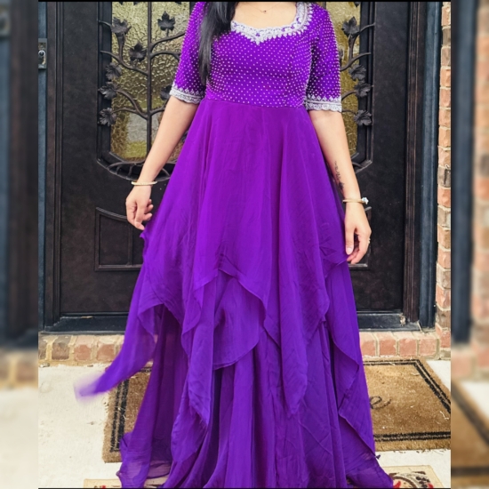 Picture of Designer Purple Maggam work gown/dress
