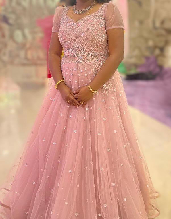 Cotton Long Gown for Girls - Blue Pink Birthday Party Wear main image 1
