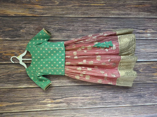 Picture of Pastel Pink and green chanderi lehenga  3-4 yrs
