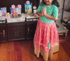 Picture of Pastel Pink and green chanderi lehenga  3-4 yrs