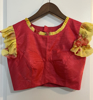 Picture of New Yellow Crop Top lehanga with pink raw silk blouse
