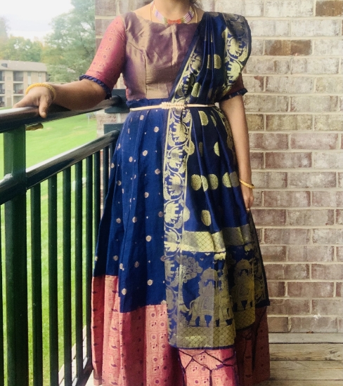 Picture of Pattu long frock with dupatta.