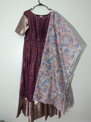 Picture of Organza long frock with organza kalamkari duppata