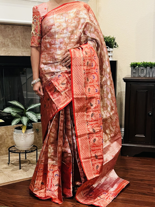 Picture of 1 min Pre Pleated Pure Kanchi Tissue Saree with Maggam blouse