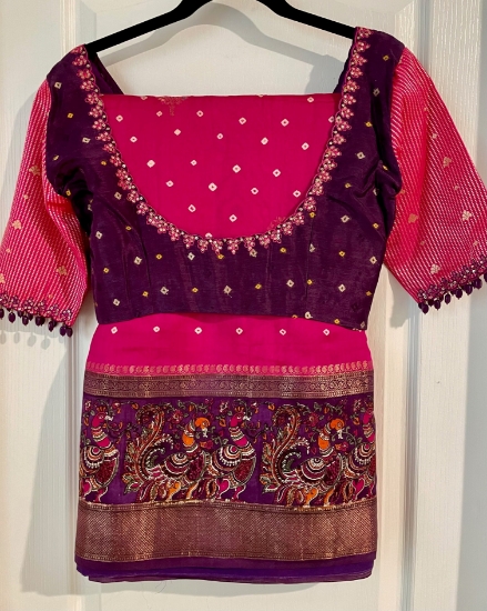 Picture of NEW Bandhini + Kalamkari pure silk saree