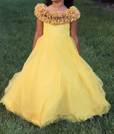 Picture of Yellow designer dress with ruffle yoke 6-8y