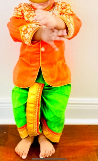 Picture of Orange maggam work kurta set 6-12M