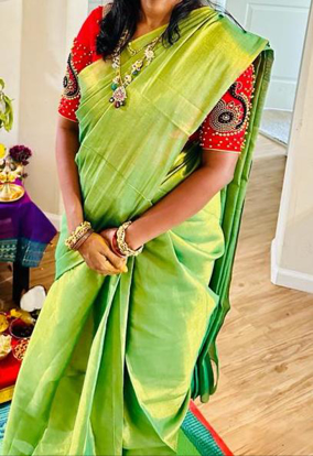 Picture of tissue Pattu saree with work blouse