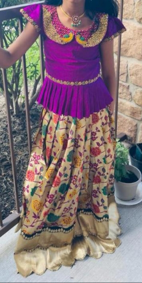 Picture of Paithani Pattu Langa with Rich Maggam work Blouse 6-8y