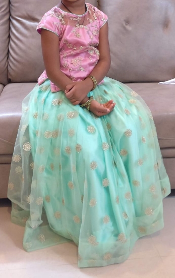 Picture of Light Pink and sea green lehenga for 5-7 year old girl