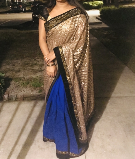 Picture of Sequin and net half and half saree