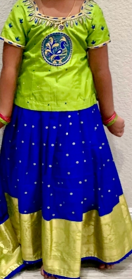 Picture of Beautiful Blue & Green Pattu langa 4-5y