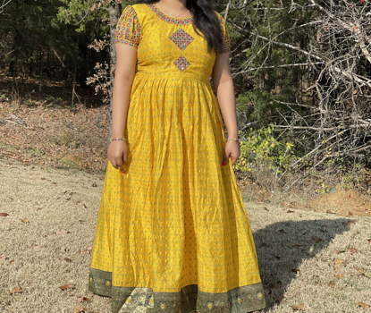 Picture of Yellow chanderi long frock